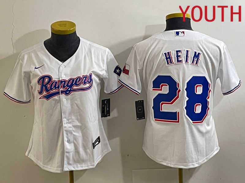 Youth Texas Rangers #28 Heim White Nike Game 2024 MLB Jersey style 1->youth mlb jersey->Youth Jersey